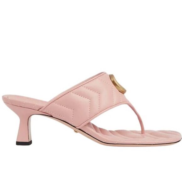 Gucci Pink Heeled Marmont Double G quilted thong sandals Gold GG 38 - Picture 2 of 7